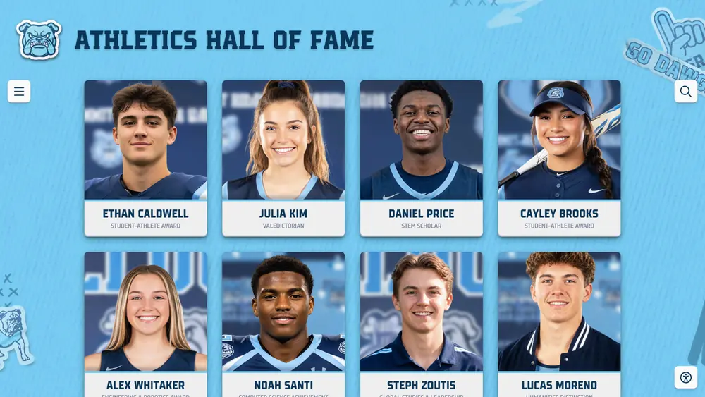 Example Athletics Hall of Fame screen with eight inductee portrait cards