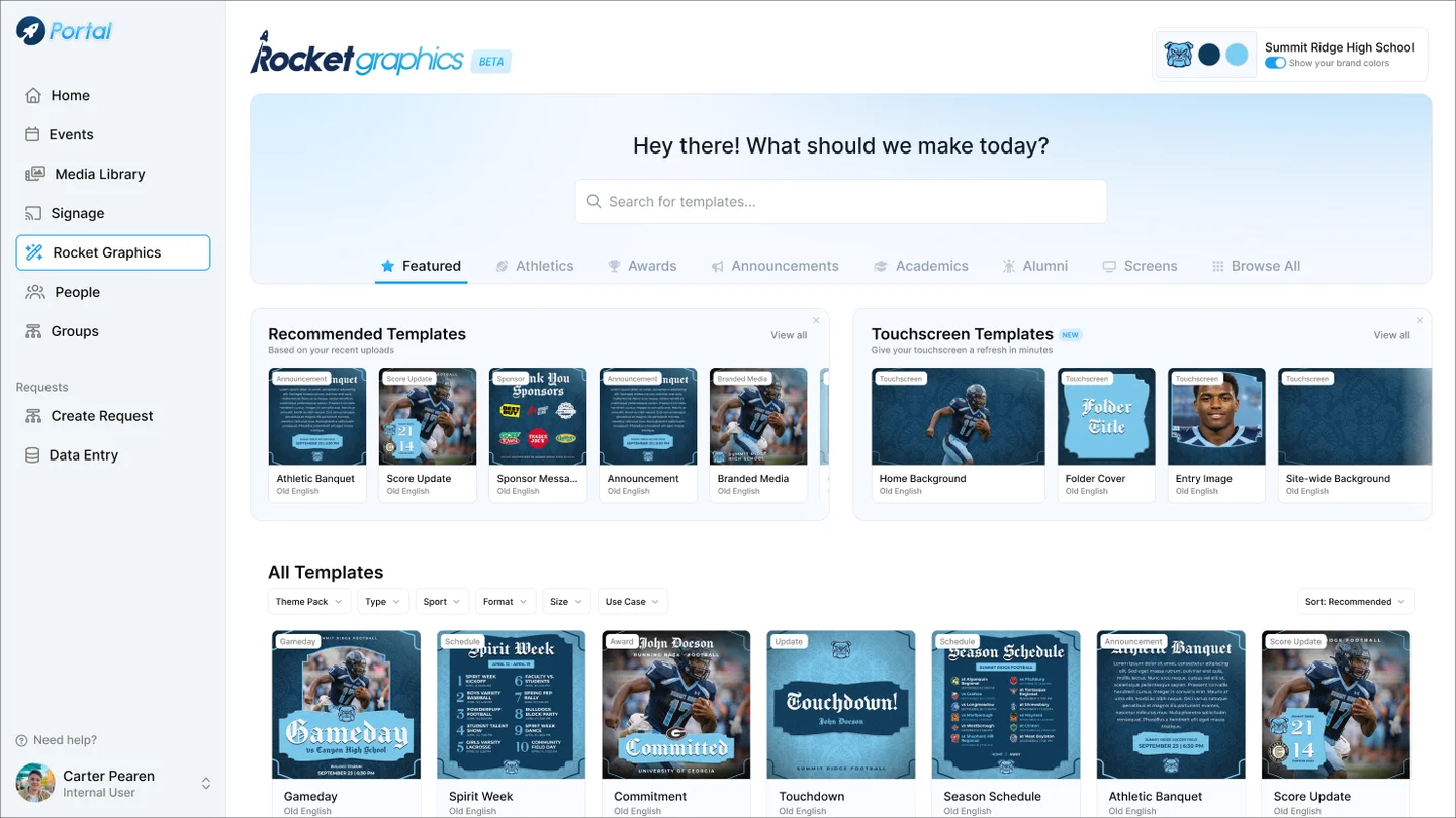 Rocket Graphics template catalog design with sports and school templates